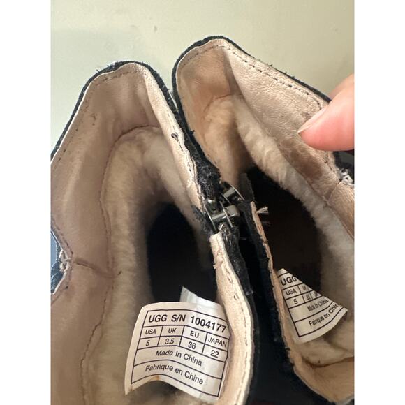 Ugg Neevah Short Boots Black Leather Ankle Zip Sheepskin Lined 1004177 Womens 5 - Picture 6 of 7